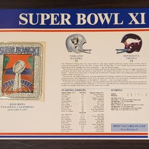 Oakland Raiders Minnesota Vikings NFL Super Bowl 11 XI Patch Statistics Card